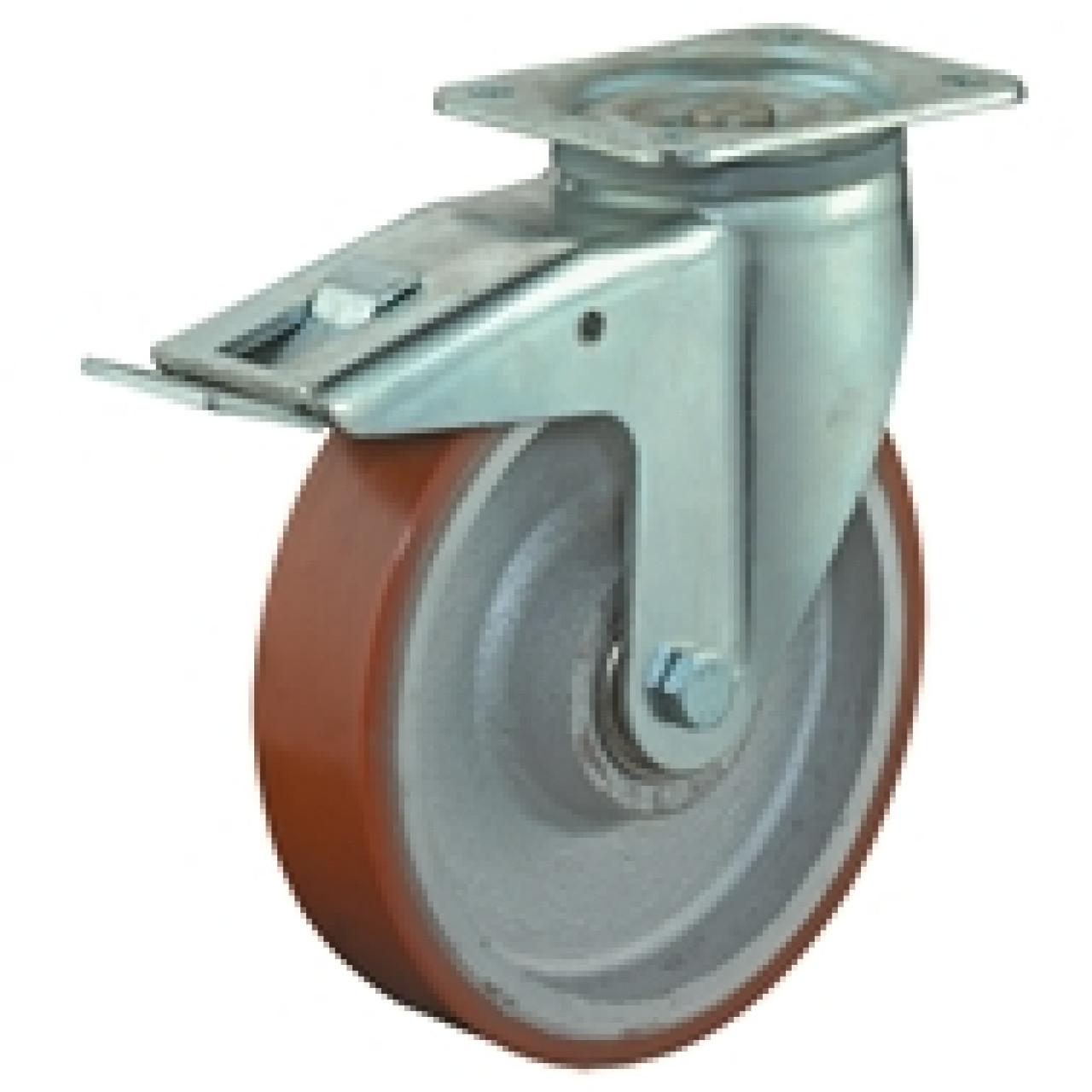 Talpas kerék 100 L420.C10.100 forgó fékes villa PU barna terhelhető: 125kg (BS)