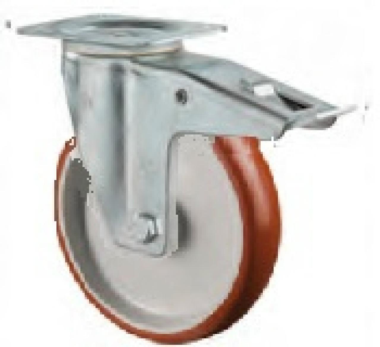 Talpas kerék 80 L420.B31.080 forgó fékes villa piros PU terhelhető: 120kg (BS)
