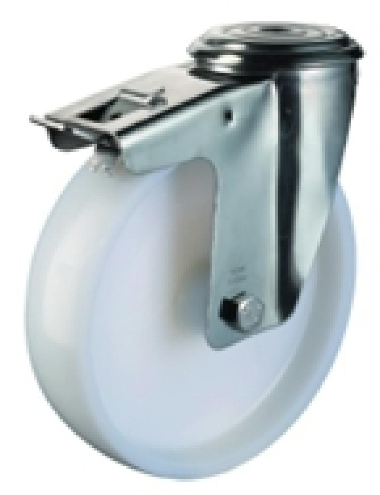 Hátfuratos kerék 100 H121.A90.100 inox forgó fékes villa fehér PA terh:130kg(BS)
