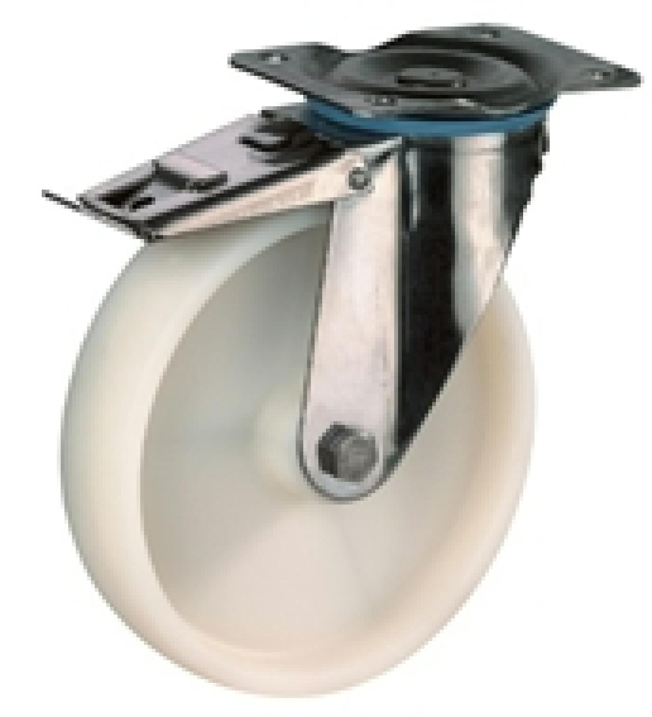 Talpas kerék 125 H120.A90.125 inox forgó fékes villa fehér terhelhető:130kg (BS)