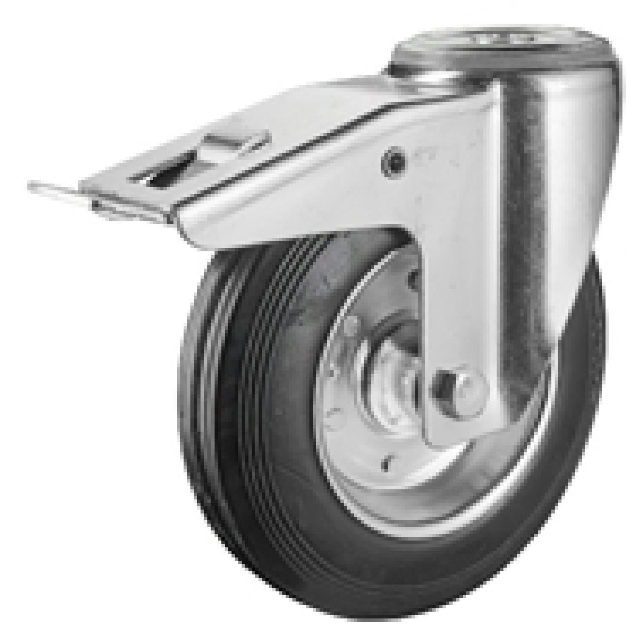 Hátfuratos kerék 200 L121.B55.200 forgó fékes villa fekete terhelhető: 200kg(BS)
