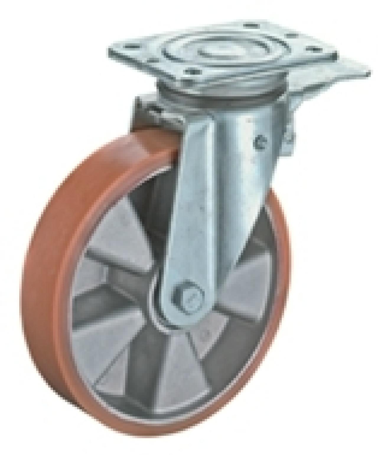 Talpas kerék 100 N120.B90.102 forgó fékes villa barna PU terhelhető: 280kg (BS)